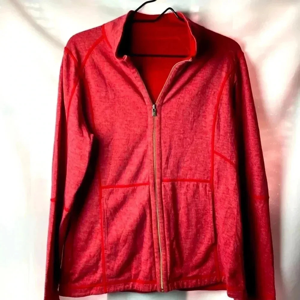 TOMMY BAHAMA WO SIZE LARGE SOFT‎ RED ZIP FRONT JACKET WITH POCKETS CLEAN